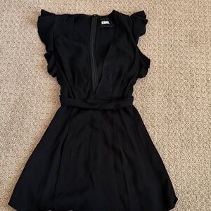 Reformation Black Mini Plunge Neck Dress